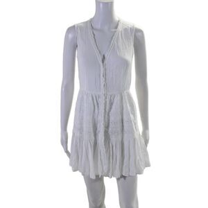 Playa Lucila Womens Eyelet Button Down A Line Dress White Size Extra Small